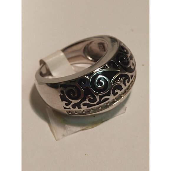 Sterling Silver 925 Women's Size 6 Ring Zirconia & Enamel Scrolled Design NEW - Picture 2 of 12